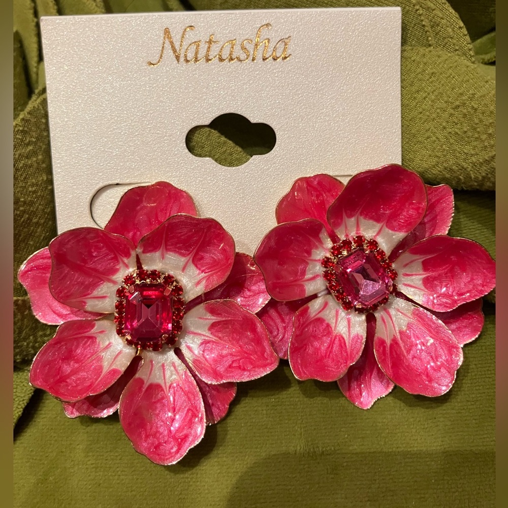 Natasha Couture Pink Floral Earrings
